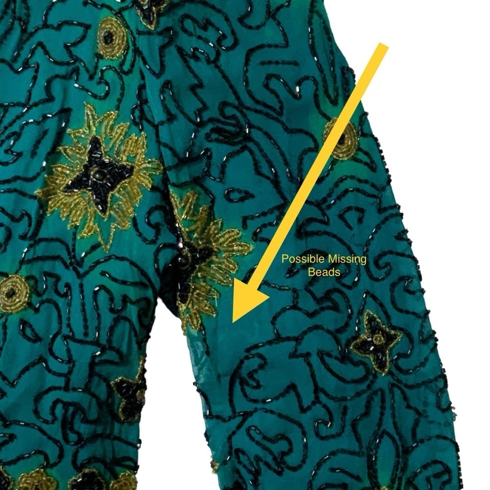 Vintage Silk Adrianna Papell Evening Dinner Jacket Beaded Turquoise Teal SM - Picture 11 of 16